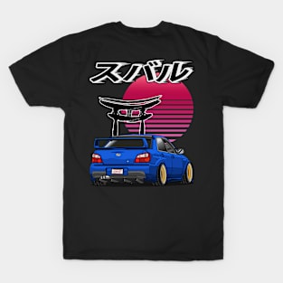 Back Print - Blue Subaru Impreza WRX Bug Eyes RearView T-Shirt